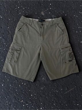VTG Micros Y2K Cargo Shorts Baggy Skate Army Khaki - Phoenix Embroidery Size 36